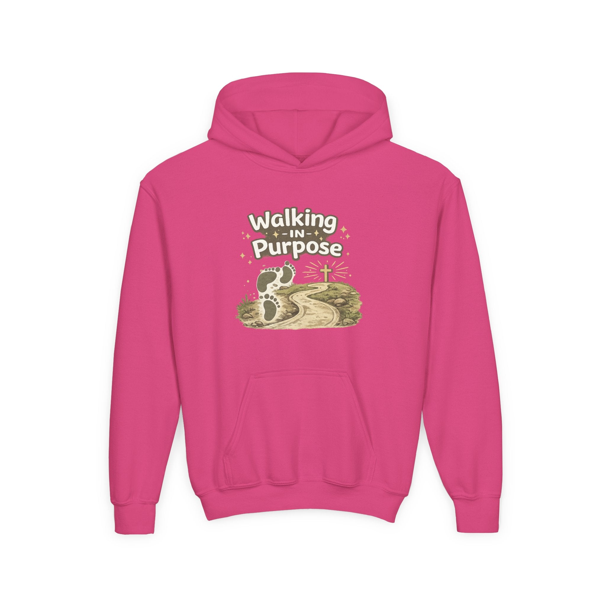 Youth Hoodie — "Walking in Purpose" Inspirational Christian Graphic