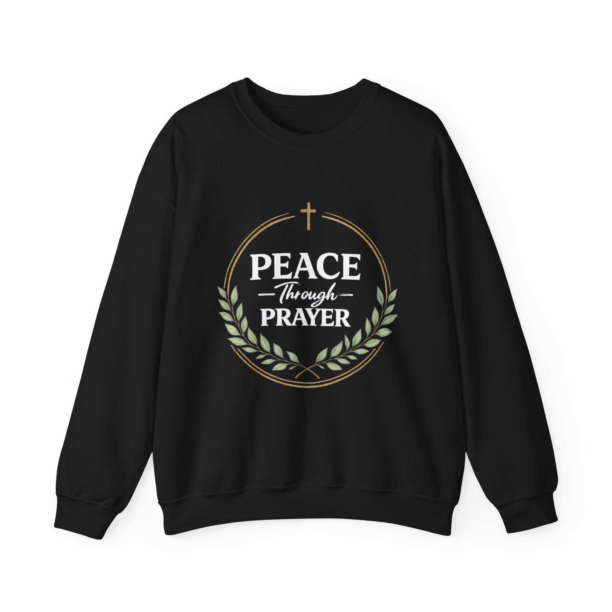 Womens Peace Through Prayer Crewneck Sweatshirt — Christian Faith Graphic Sweatshirt