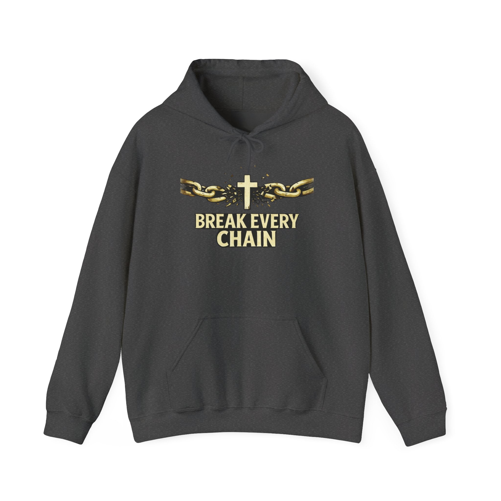 Mens Break Every Chain Hoodie — Christian Cross & Broken Chains Faith Sweatshirt