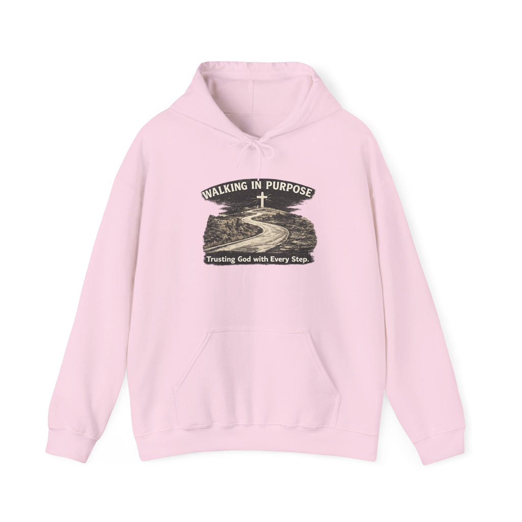 Mens Walking in Purpose Hoodie "Trusting God with Every Step" Christian Faith Pullover