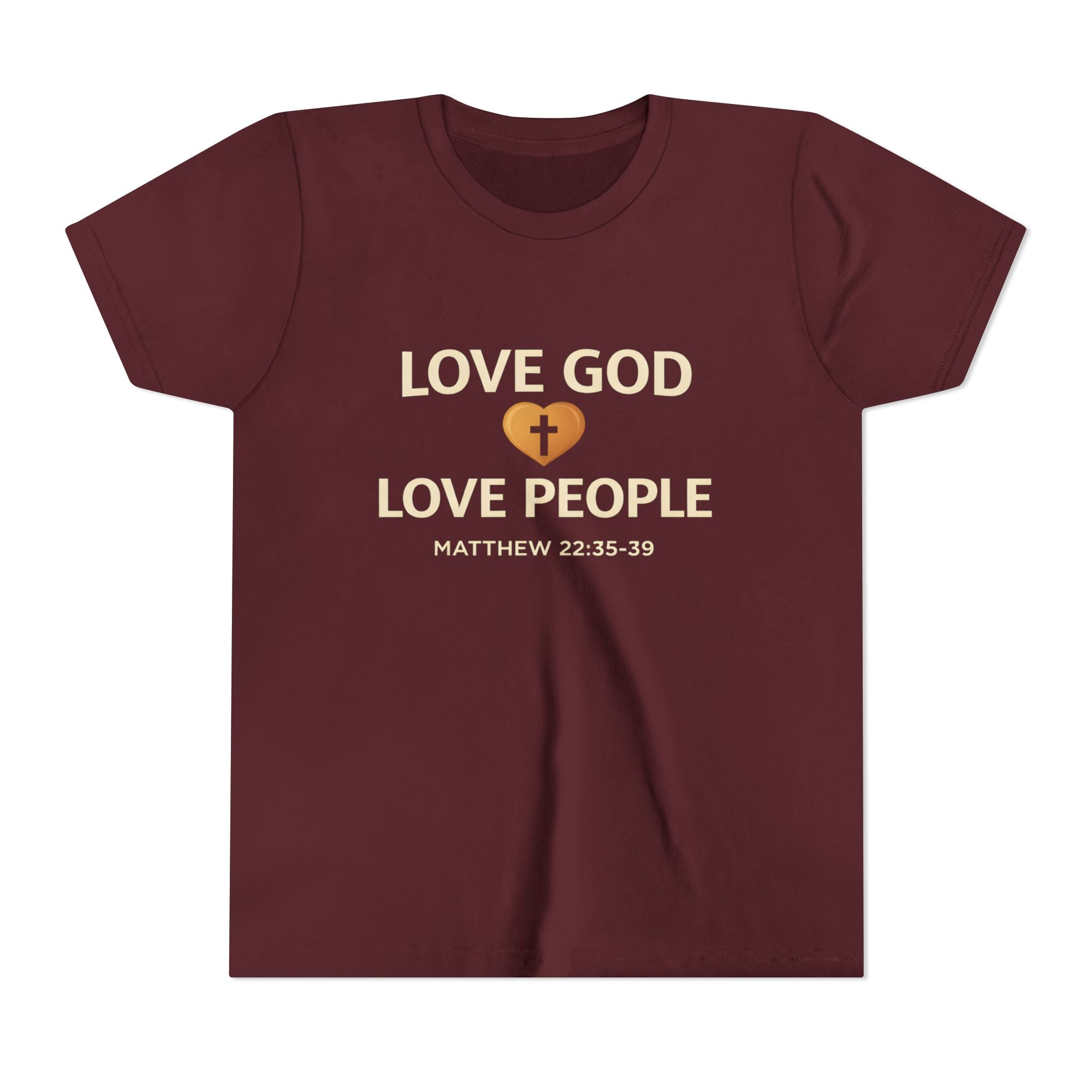 Boys Youth Tee — "Love God Love People" Bible Verse Matthew 22:37-39 Christian Kids Shirt