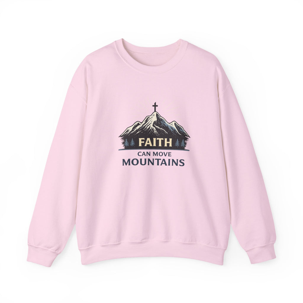Womens Faith Can Move Mountains Crewneck Sweatshirt – Christian Inspirational Pullover