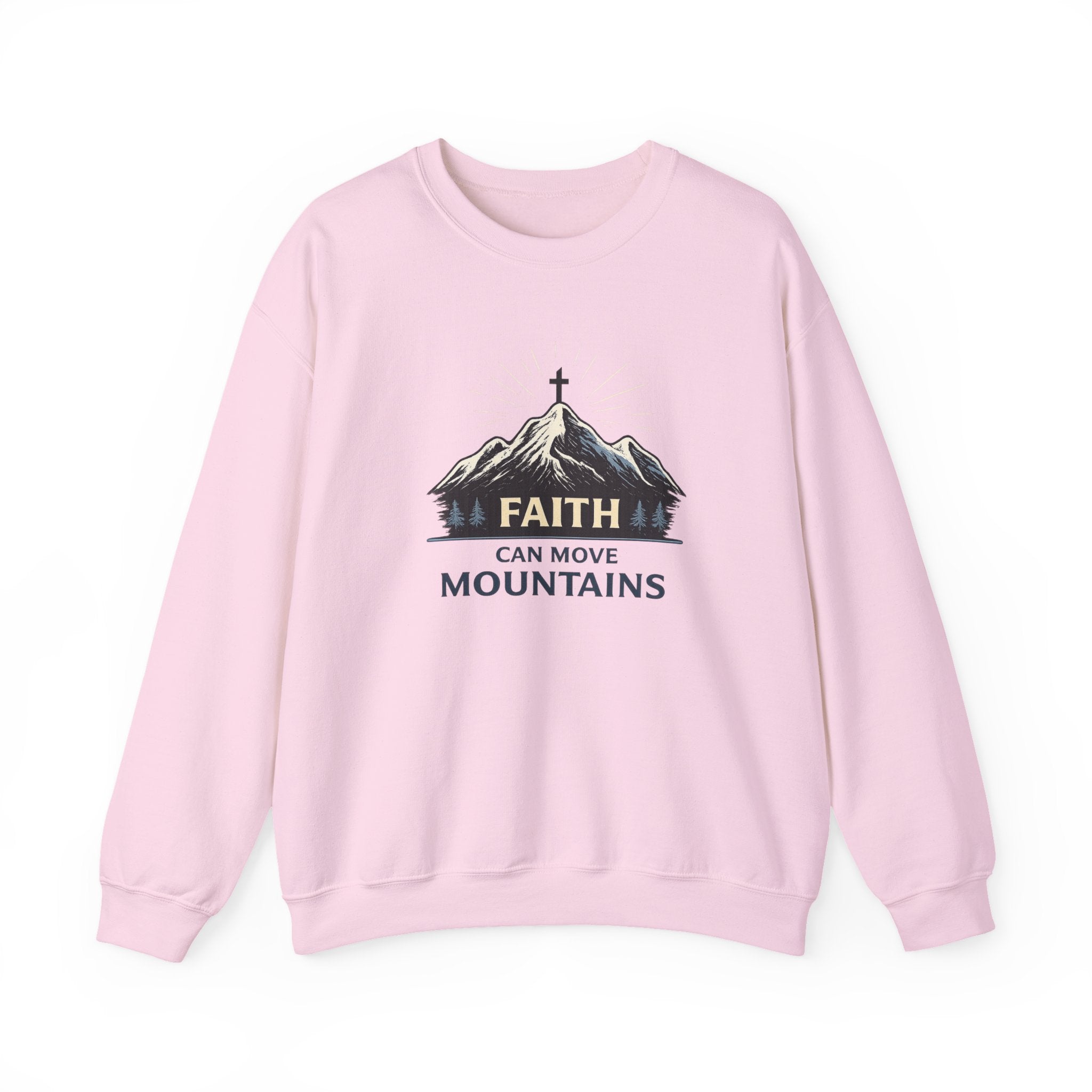 Womens Faith Can Move Mountains Crewneck Sweatshirt – Christian Inspirational Pullover