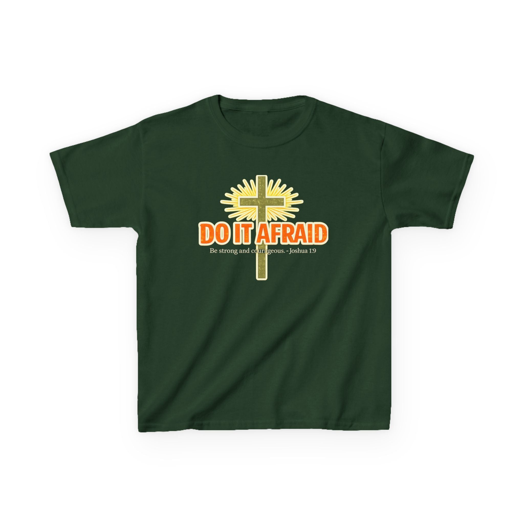 Boys Tshirt "Do It Afraid" Cross Christian Shirt (Joshua 1:9)