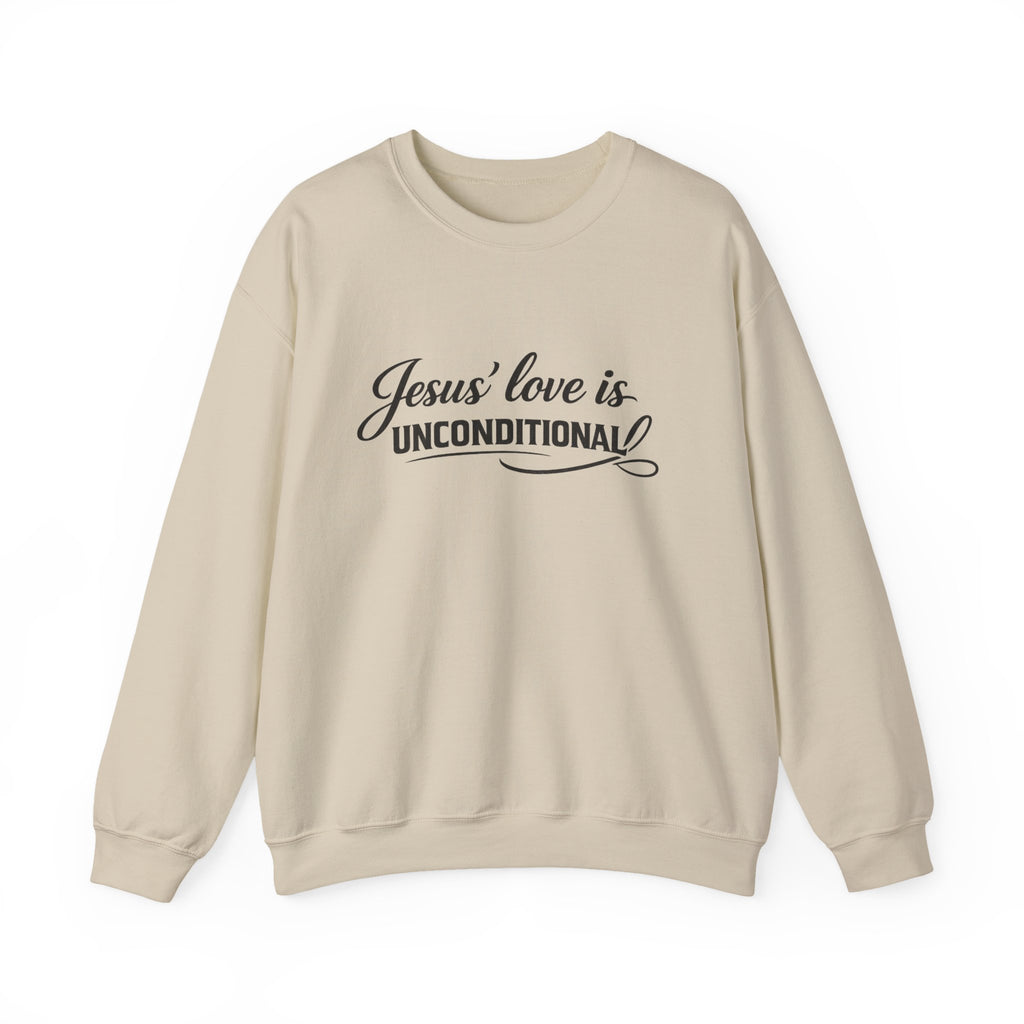 Womens Crewneck Sweatshirt — "Jesus' Love Is Unconditional" Faith Graphic