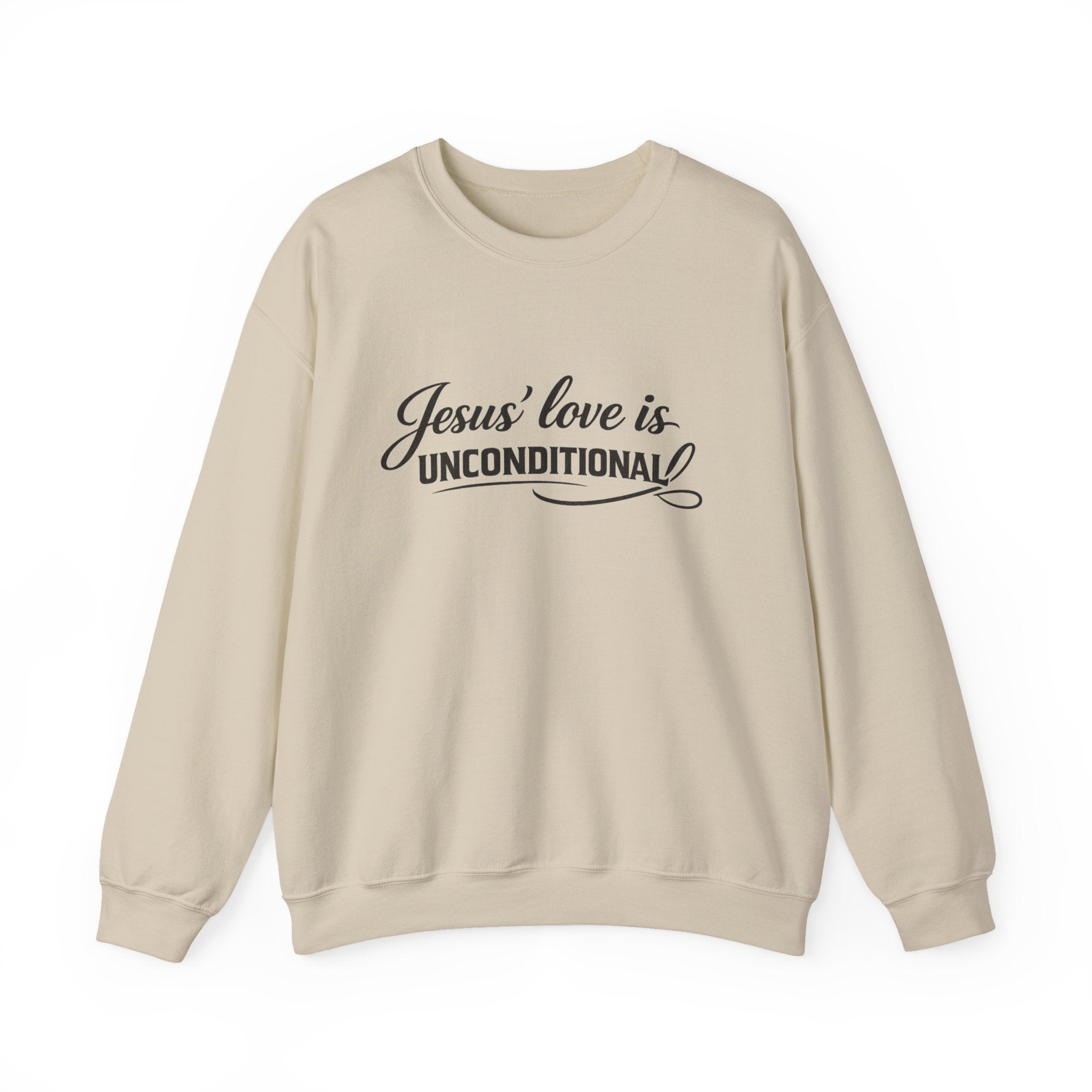Womens Crewneck Sweatshirt — "Jesus' Love Is Unconditional" Faith Graphic