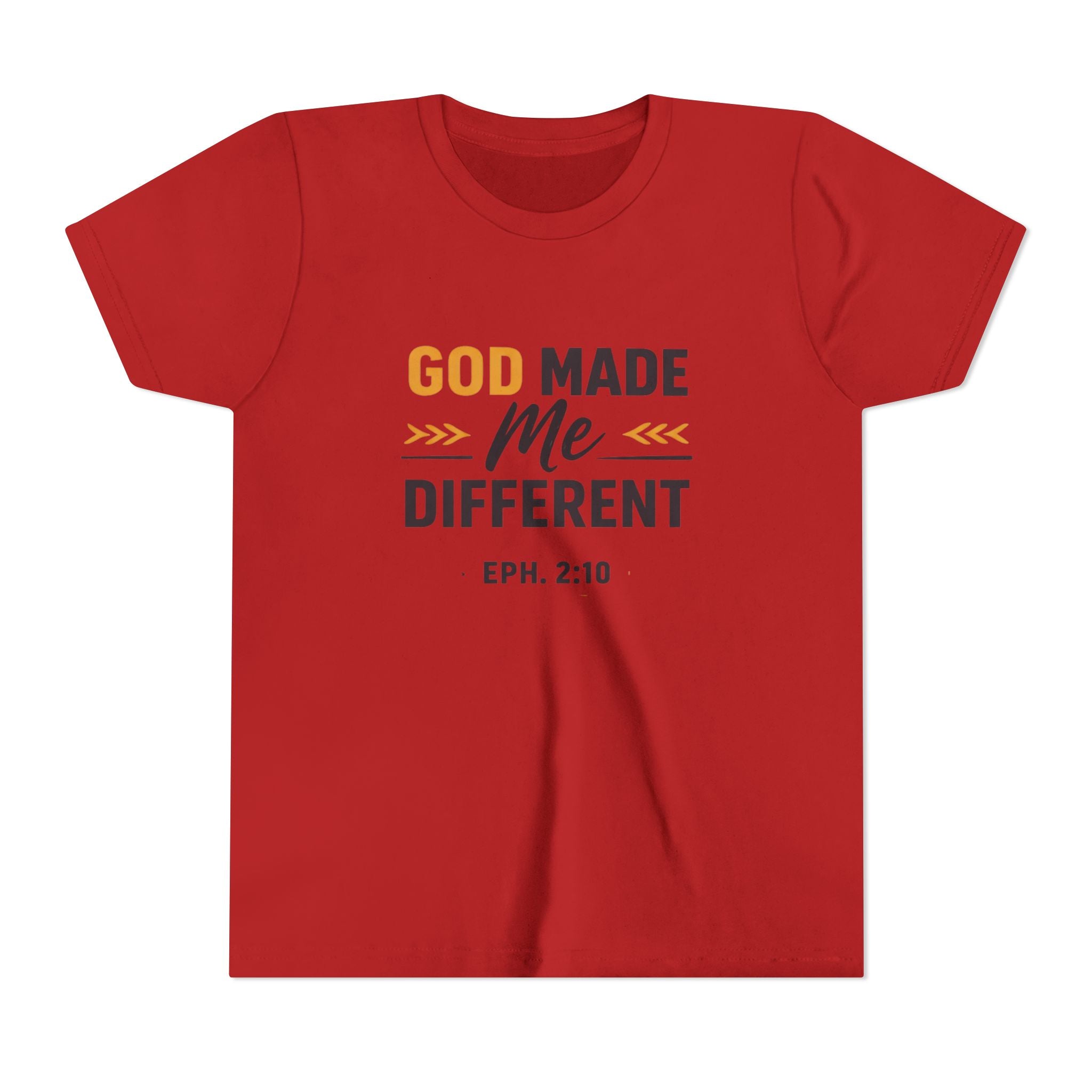 Girls Youth Tee – "God Made Me Different" Christian Kids T‑Shirt (Eph. 2:10)
