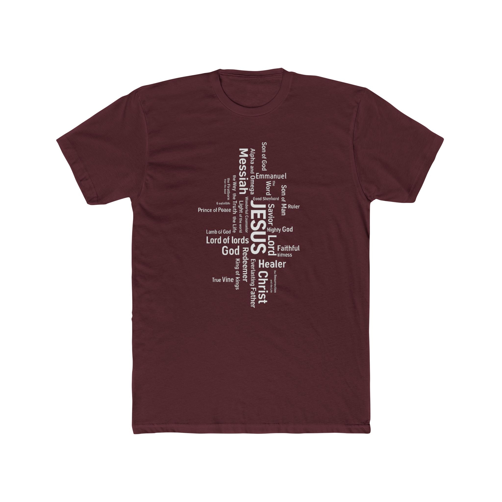 Mens Christian Jesus Word Cloud T-Shirt — Faith-Based Cross Tee