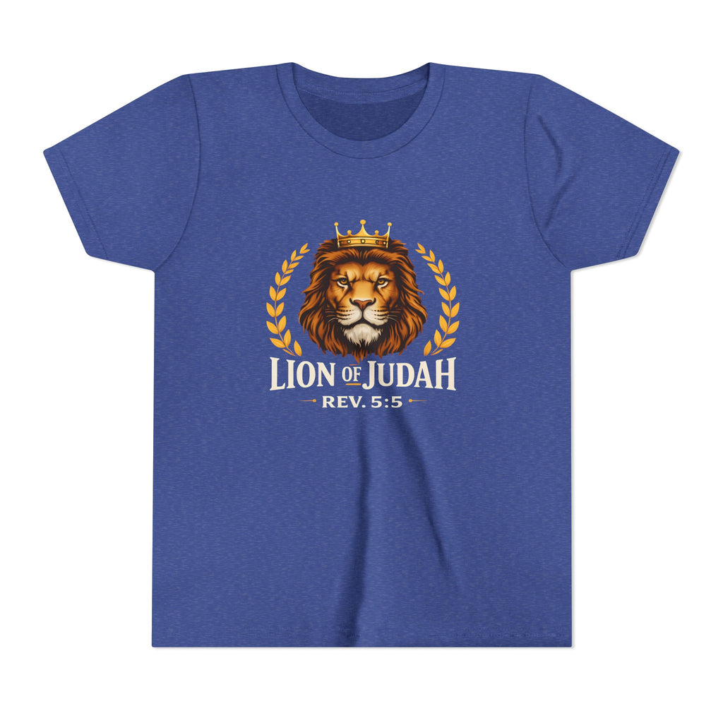 Boys Youth T-Shirt — 'Lion of Judah' Crowned Lion Biblical Tee (Rev. 5:5)