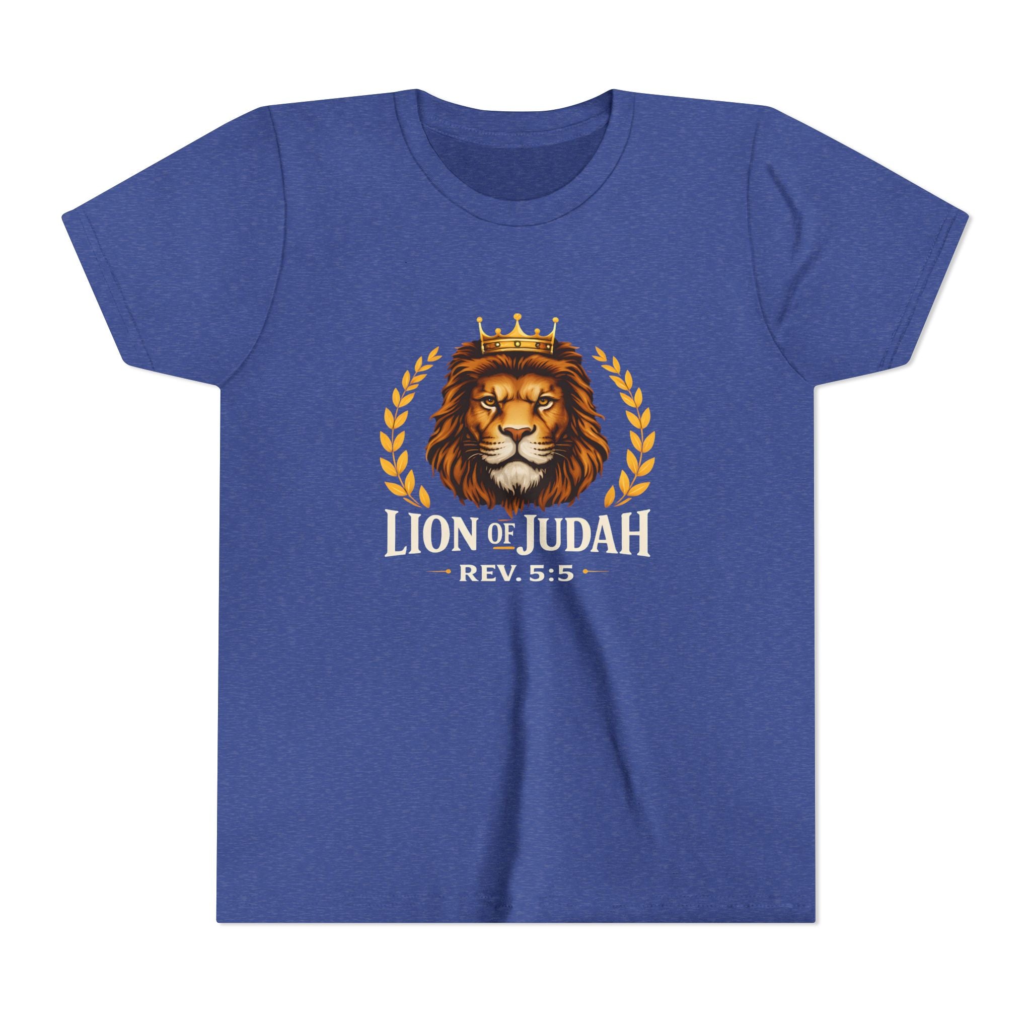 Boys Youth T-Shirt — 'Lion of Judah' Crowned Lion Biblical Tee (Rev. 5:5)