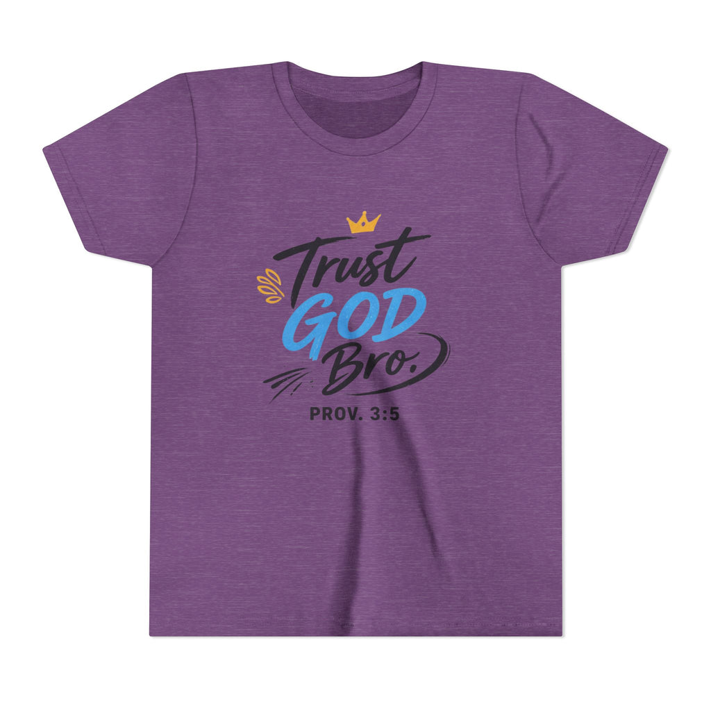 Boys Trust God Bro Youth Tee – Prov. 3:5 Faith Graphic Shirt