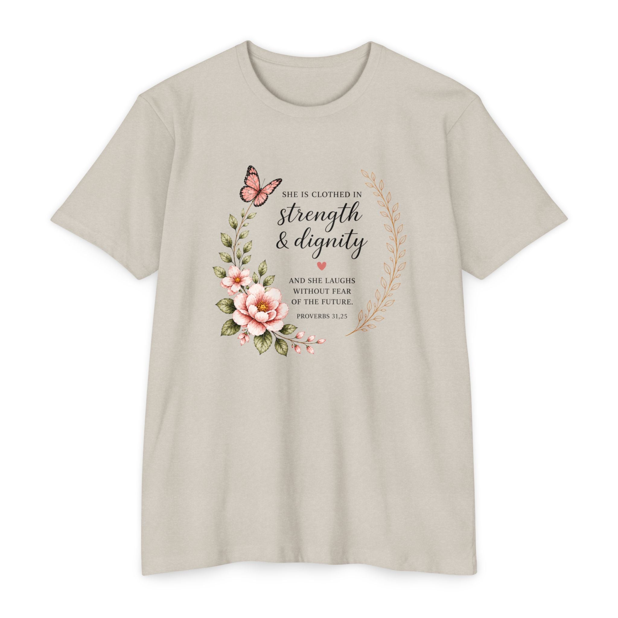 Womens Strength and Dignity Scripture Shirt | Floral Bible Verse Tee