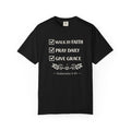 Faith Checklist T-Shirt — "Walk by Faith, Pray Daily, Give Grace" Christian Tee (Galatians 5:22)