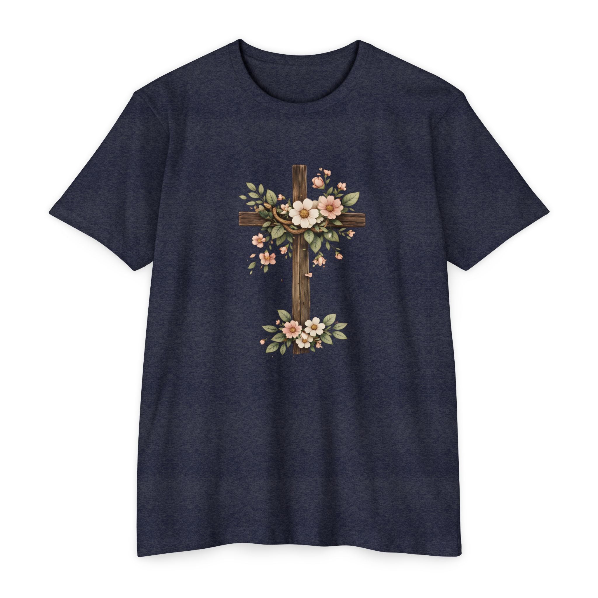 Womens Floral Cross T-Shirt — Rustic Christian Tee for Easter & Church
