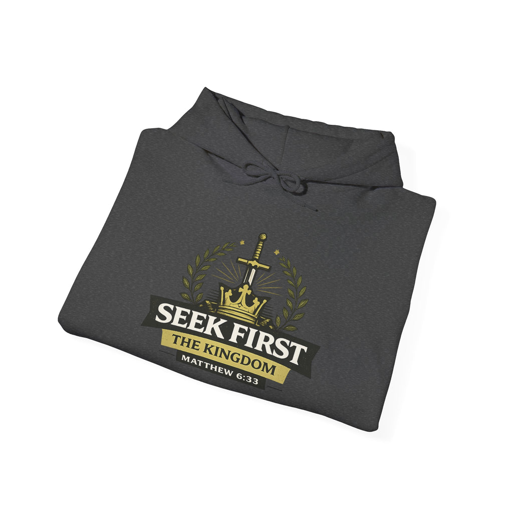 Mens Seek First the Kingdom Hoodie — Matthew 6:33 Christian Faith Pullover