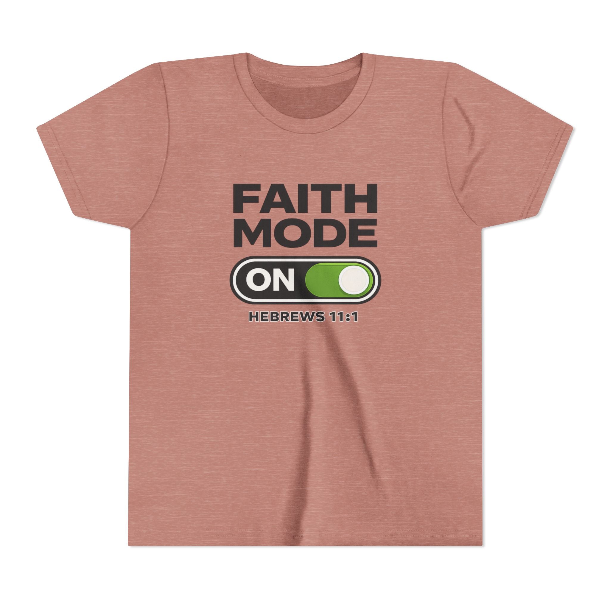 Youth Tee – "Faith Mode On" Christian Kids Shirt (Hebrews 11:1)