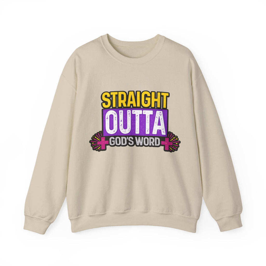 Womens Crewneck Sweatshirt — "Straight Outta God's Word" Christian Gospel Pullover