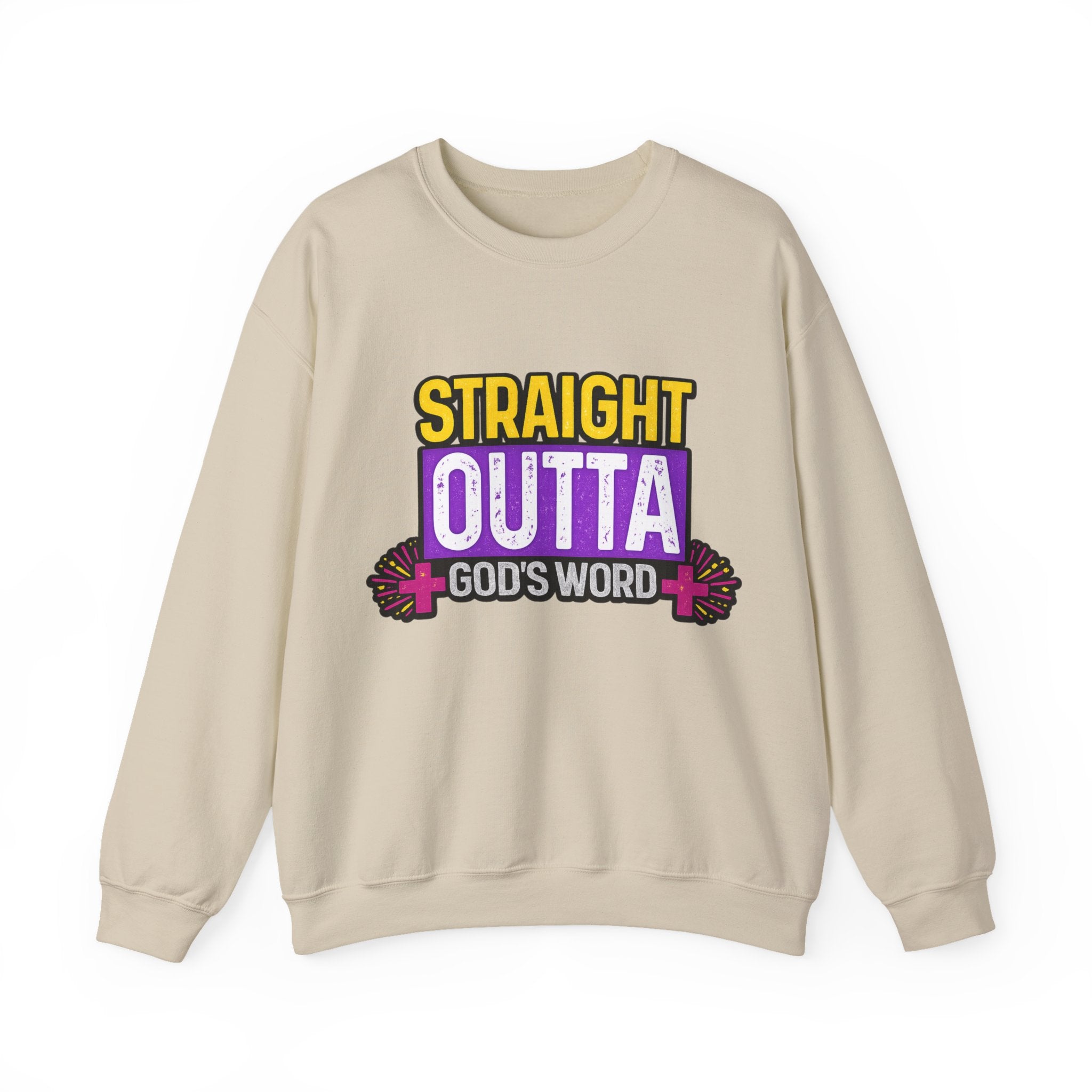 Womens Crewneck Sweatshirt — "Straight Outta God's Word" Christian Gospel Pullover