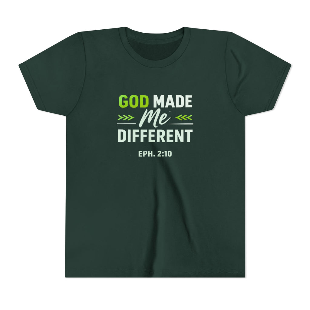 Boys Youth Tee - "God Made Me Different" Christian Faith Kids Shirt (Eph. 2:10)