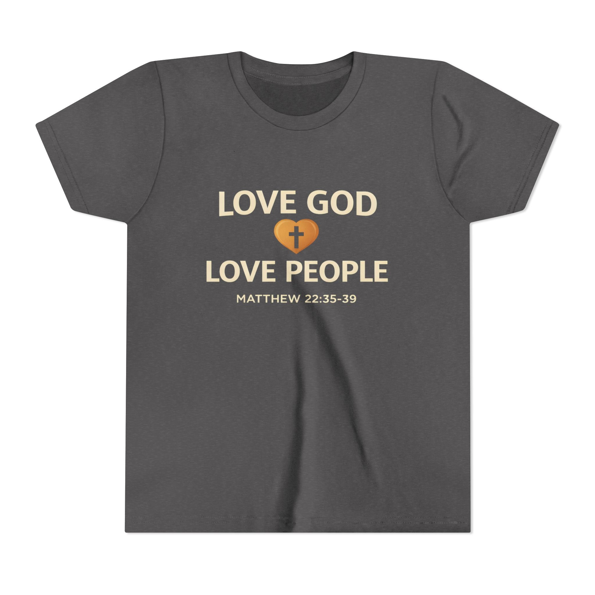 Boys Youth Tee — "Love God Love People" Bible Verse Matthew 22:37-39 Christian Kids Shirt
