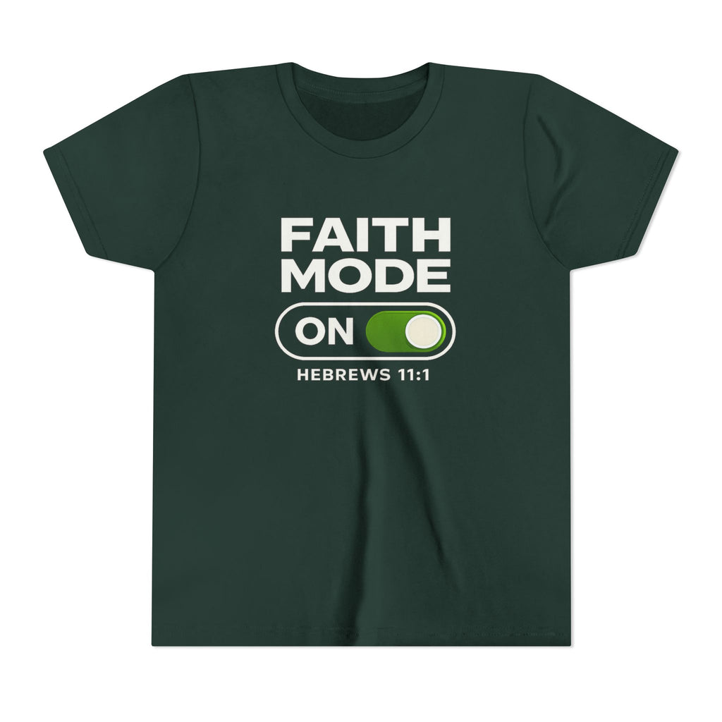 Youth Tee – "Faith Mode On" Christian Kids Shirt (Hebrews 11:1)