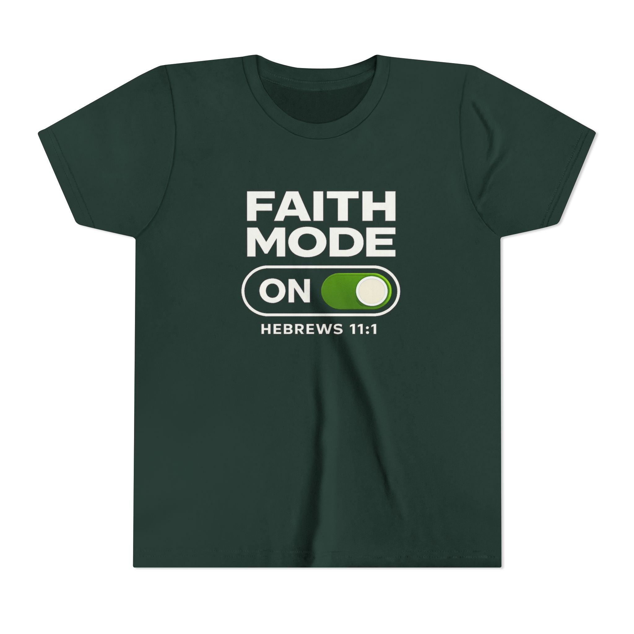 Youth Tee – "Faith Mode On" Christian Kids Shirt (Hebrews 11:1)