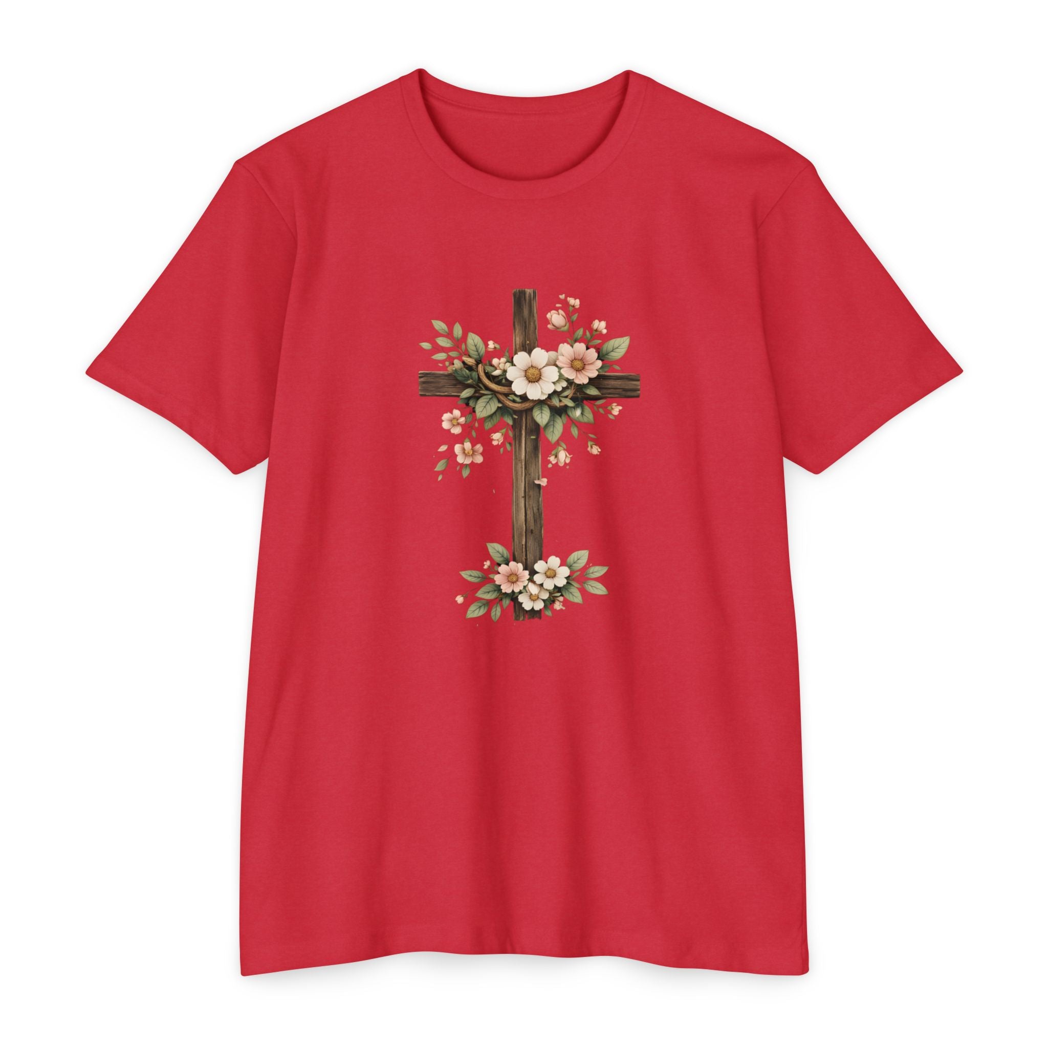 Womens Floral Cross T-Shirt — Rustic Christian Tee for Easter & Church