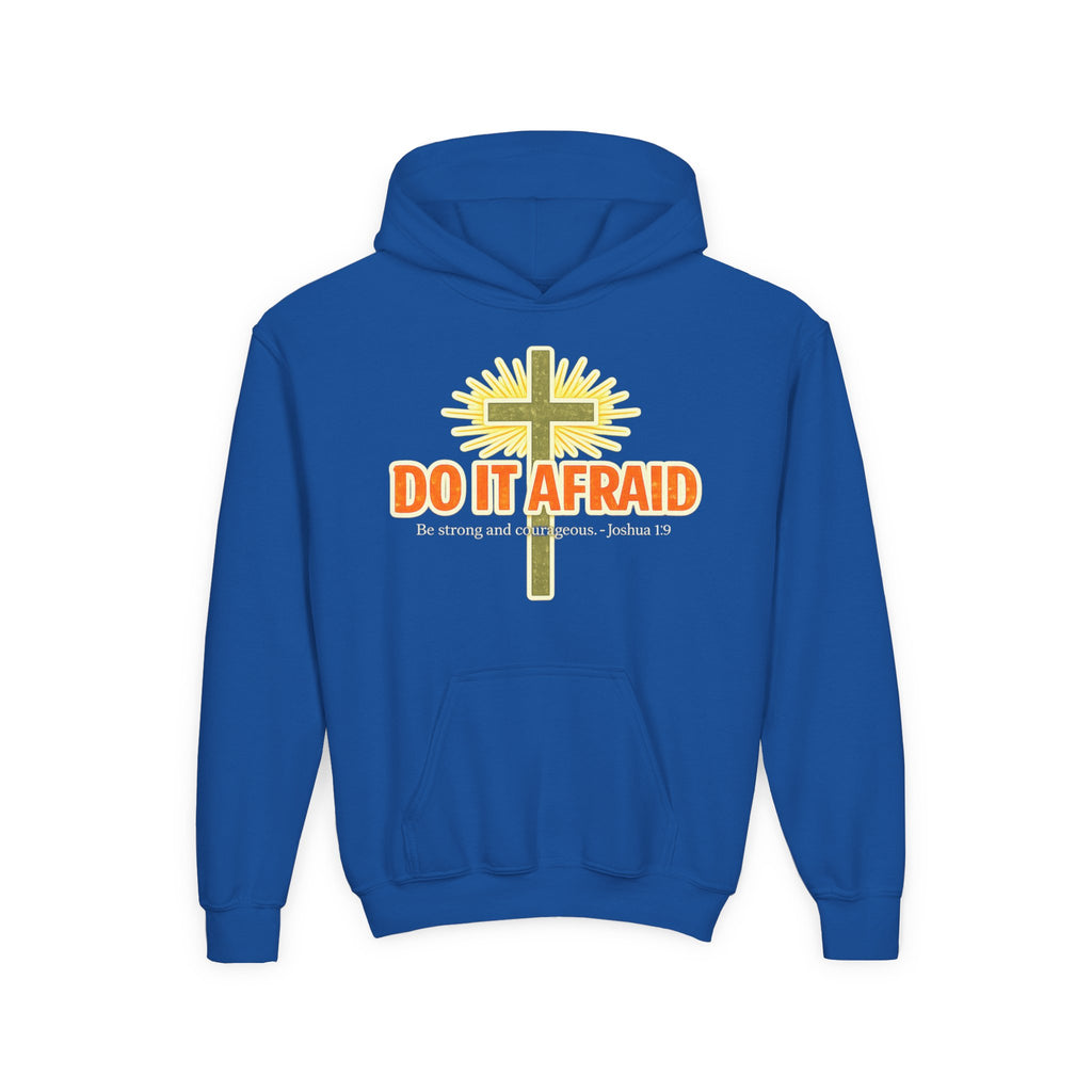 Youth Hoodie - "Do It Afraid" Inspirational Christian Cross Sweatshirt (Joshua 1:9)