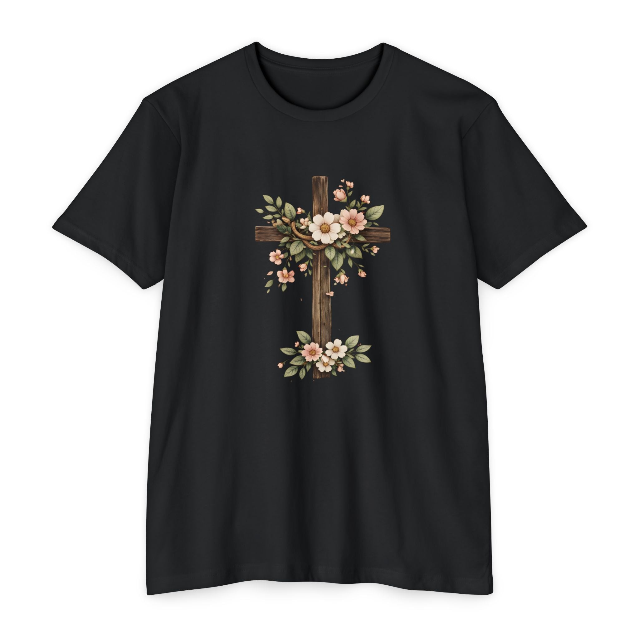 Womens Floral Cross T-Shirt — Rustic Christian Tee for Easter & Church