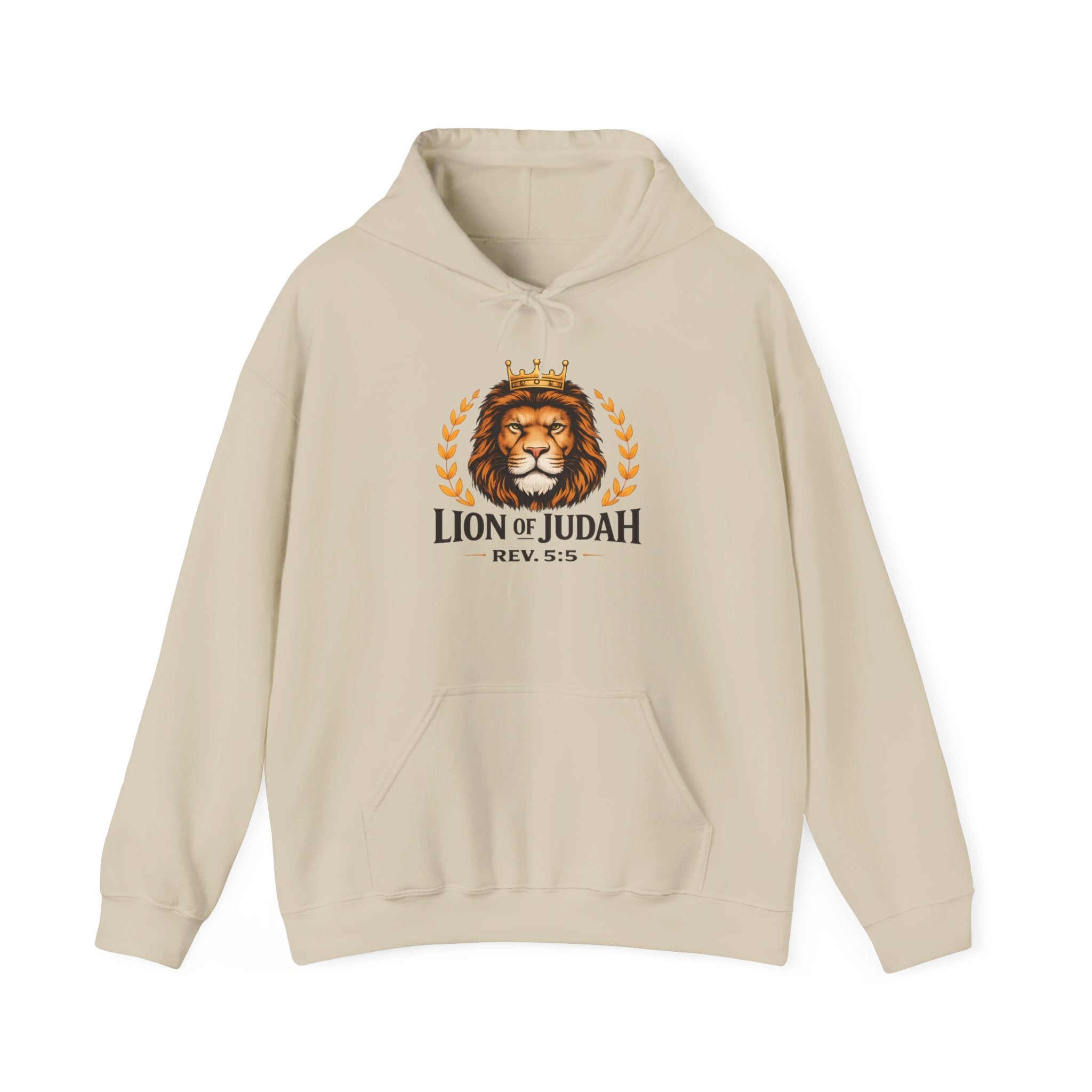 Mens Lion of Judah Hoodie – Crowned Lion Graphic with “Lion of Judah Rev. 5:5” Christian Faith Pullover