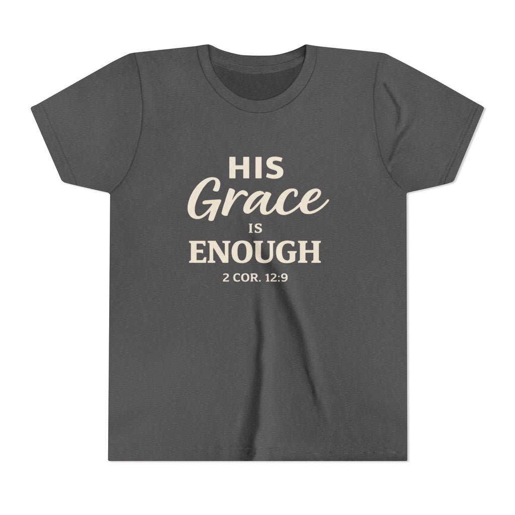 Boys Youth Tee — "His Grace Is Enough" Christian Faith Shirt (2 Cor. 12:9)
