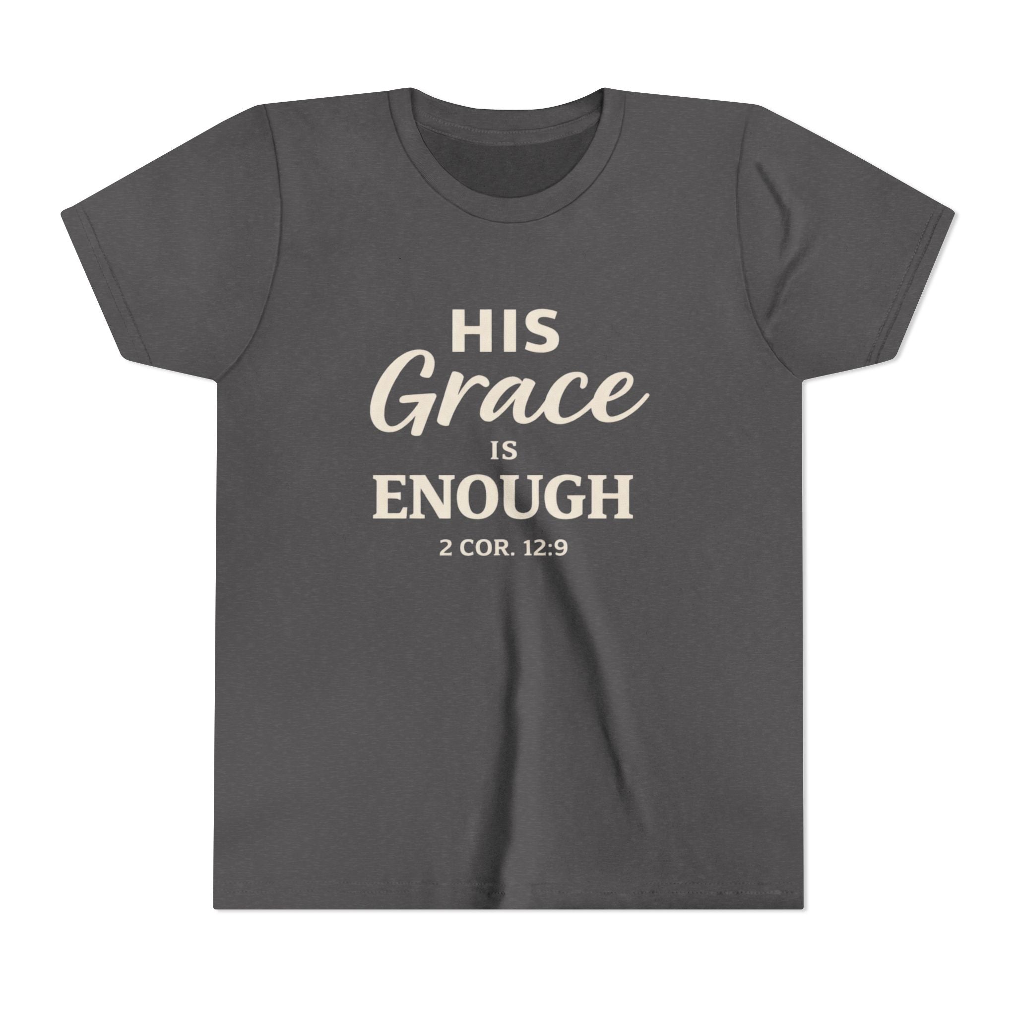Boys Youth Tee — "His Grace Is Enough" Christian Faith Shirt (2 Cor. 12:9)