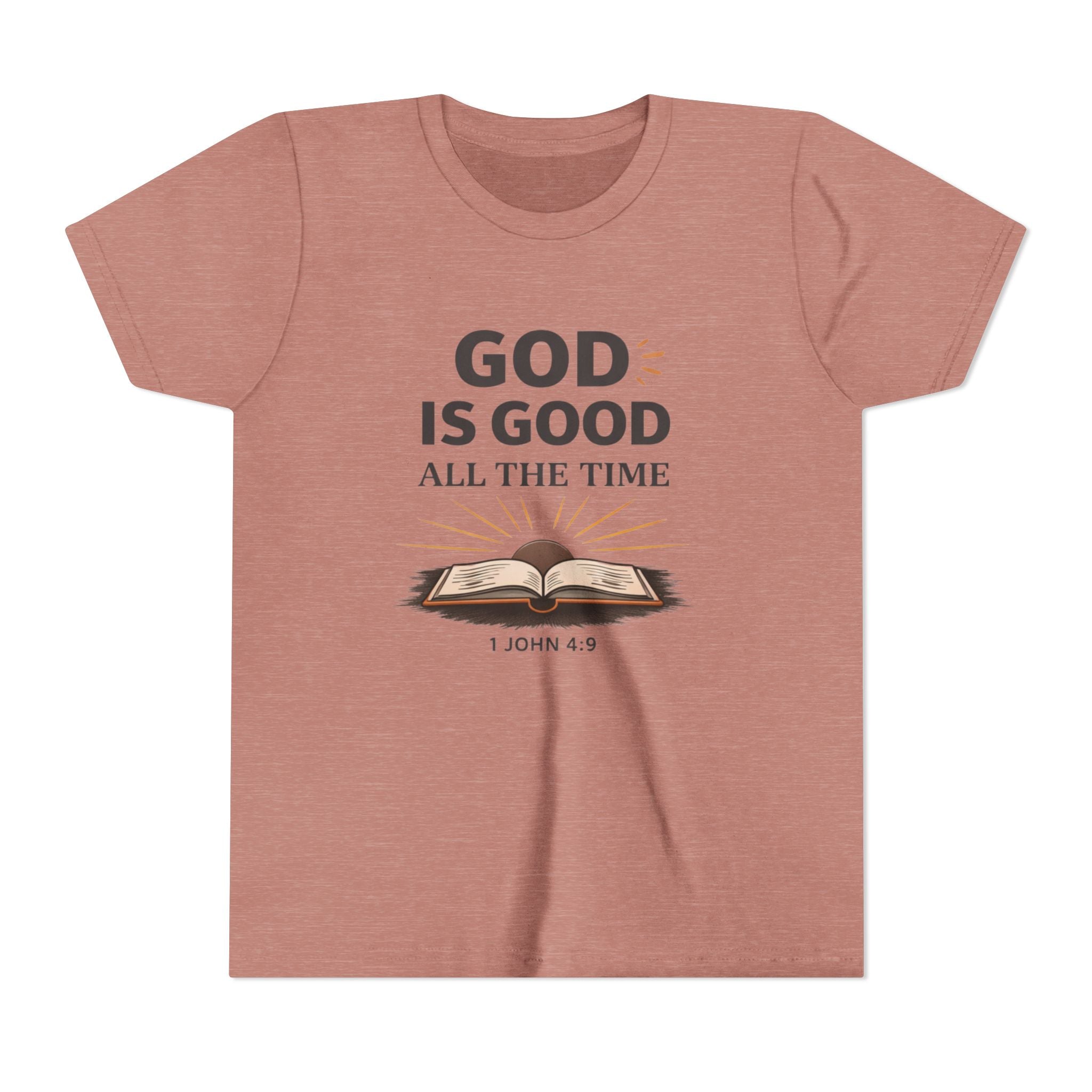 Boys Youth T-Shirt — "God Is Good All The Time" Bible Verse Tee (1 John 4:9)