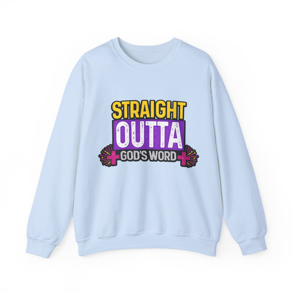 Womens Crewneck Sweatshirt — "Straight Outta God's Word" Christian Gospel Pullover