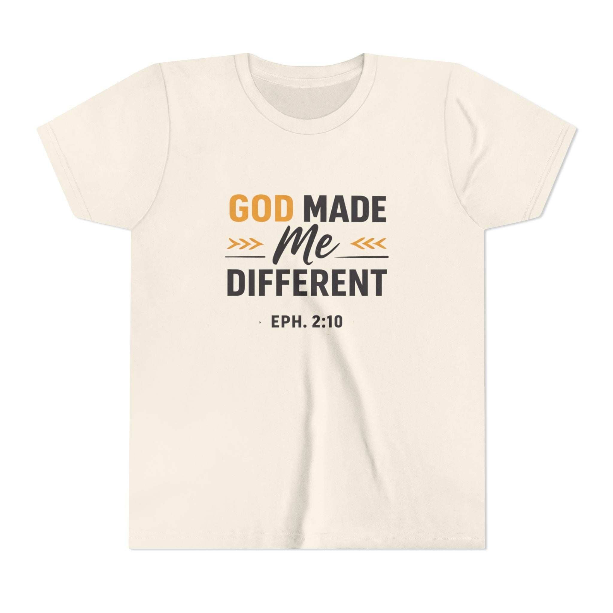 Girls Youth Tee – "God Made Me Different" Christian Kids T‑Shirt (Eph. 2:10)