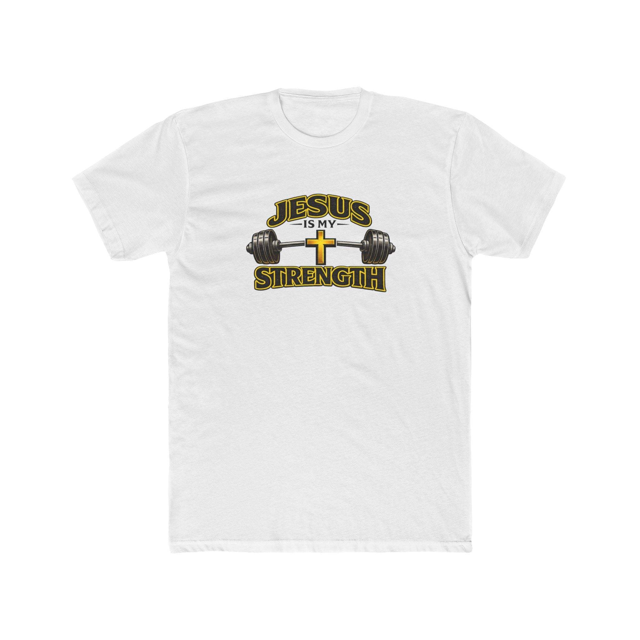 Jesus Is My Strength T-Shirt | Cross & Barbell Christian Faith Workout Tee