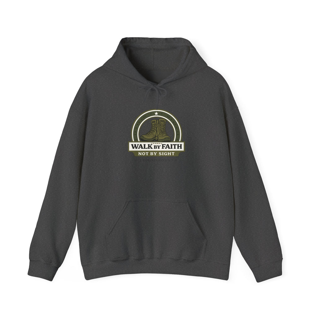 Mens Faith Hooded Sweatshirt — "Walk by Faith, Not by Sight" Christian Hoodie