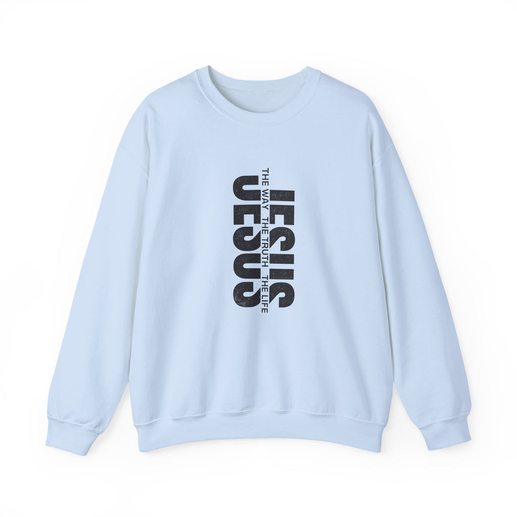 Womens Jesus Vertical Text Crewneck Sweatshirt — The Lamb Is Alive Christian Pullover
