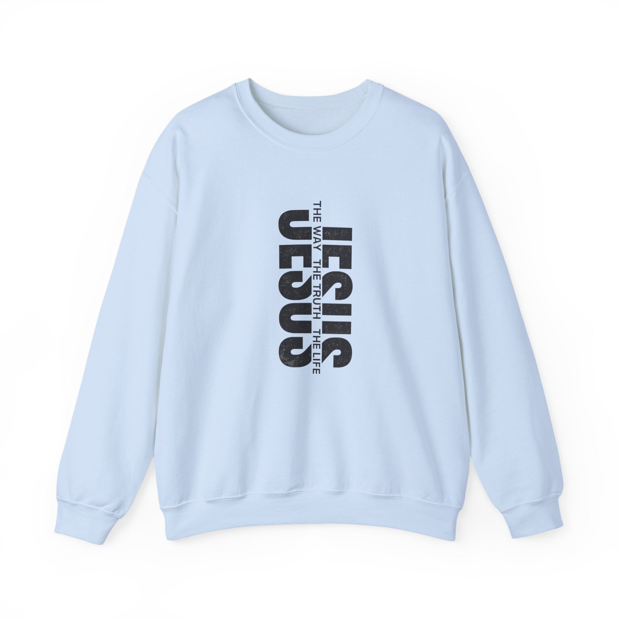 Womens Jesus Vertical Text Crewneck Sweatshirt — The Lamb Is Alive Christian Pullover