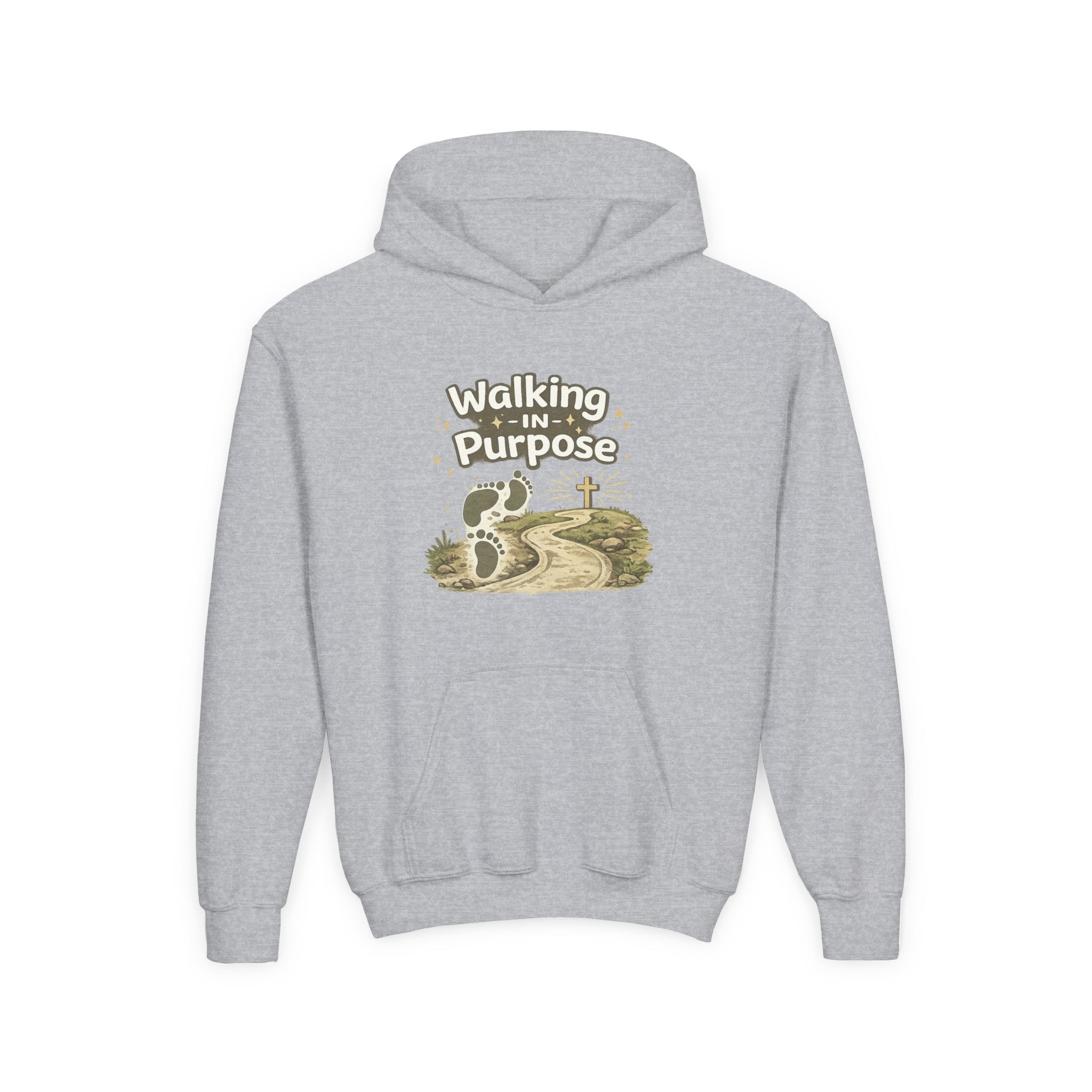 Youth Hoodie — "Walking in Purpose" Inspirational Christian Graphic