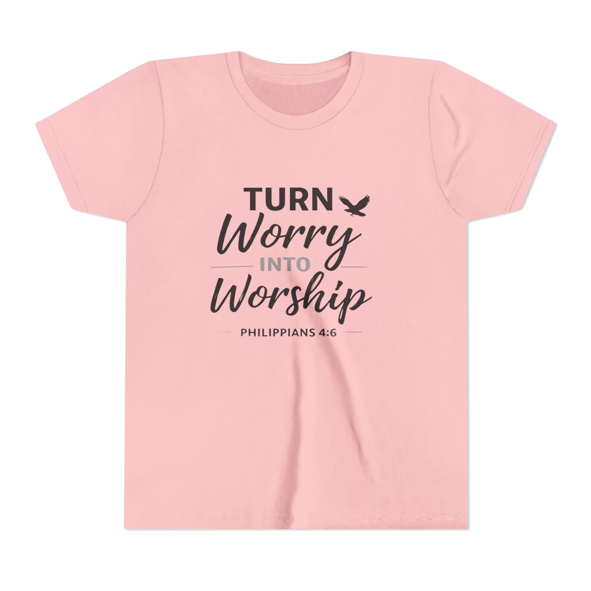 Boys Youth Tee - "Turn Worry Into Worship" Philippians 4:6 Christian Kids Shirt