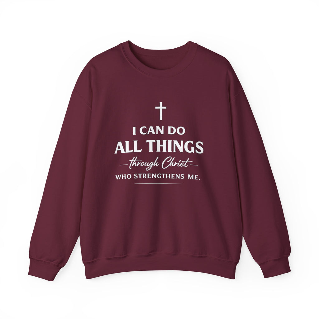 Womens Christian Crewneck Sweatshirt - "I Can Do All Things Through Christ" Inspirational Faith Pullover