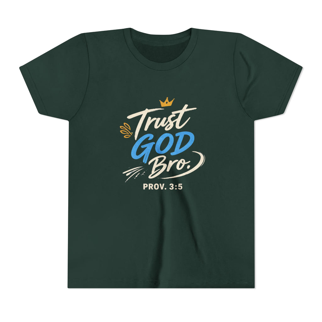 Boys Trust God Bro Youth Tee – Prov. 3:5 Faith Graphic Shirt