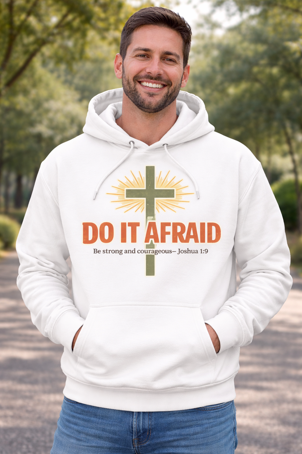 Mens Do It Afraid Cross Hoodie — Christian Encouragement Pullover