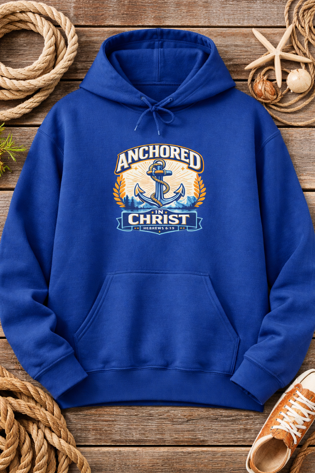 Mens Anchored in Christ Hoodie — Christian Anchor Faith Pullover