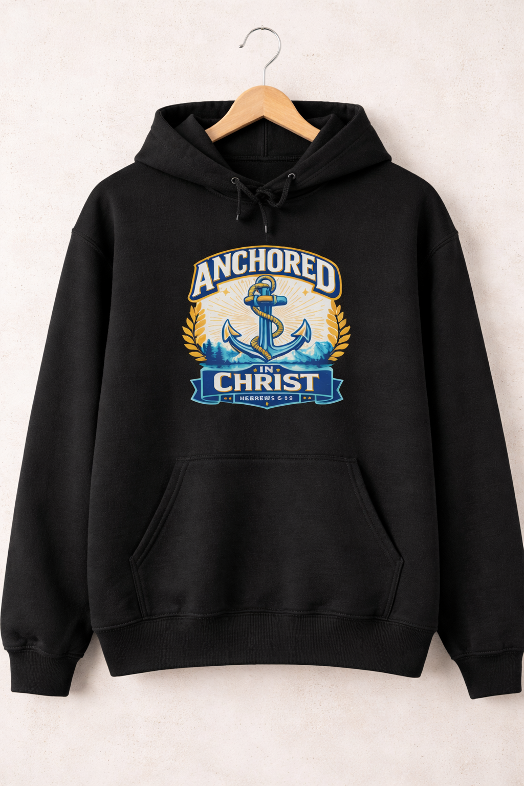 Mens Anchored in Christ Hoodie — Christian Anchor Faith Pullover