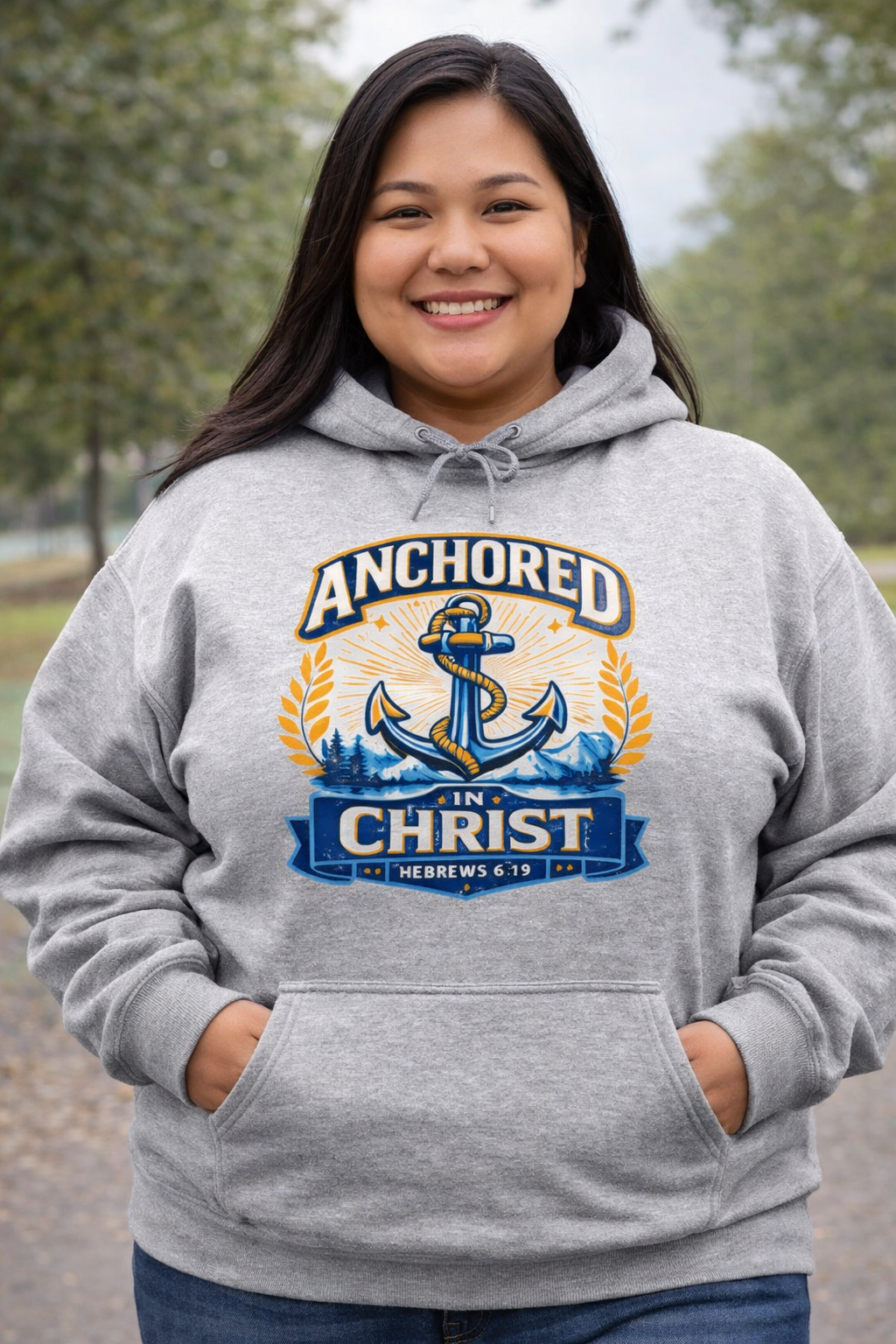 Mens Anchored in Christ Hoodie — Christian Anchor Faith Pullover