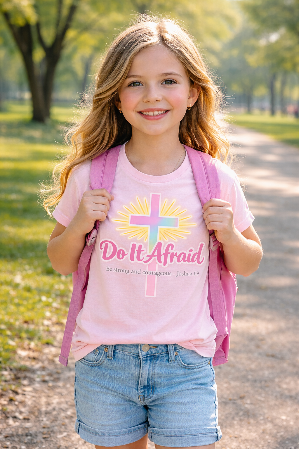 Girls Tshirt "Do It Afraid" Cross Christian Shirt