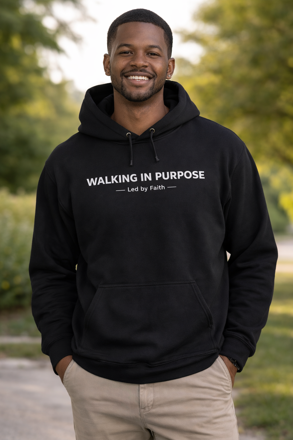 Mens "Walking in Purpose" Hoodie — Minimal Inspirational Christian Sweatshirt