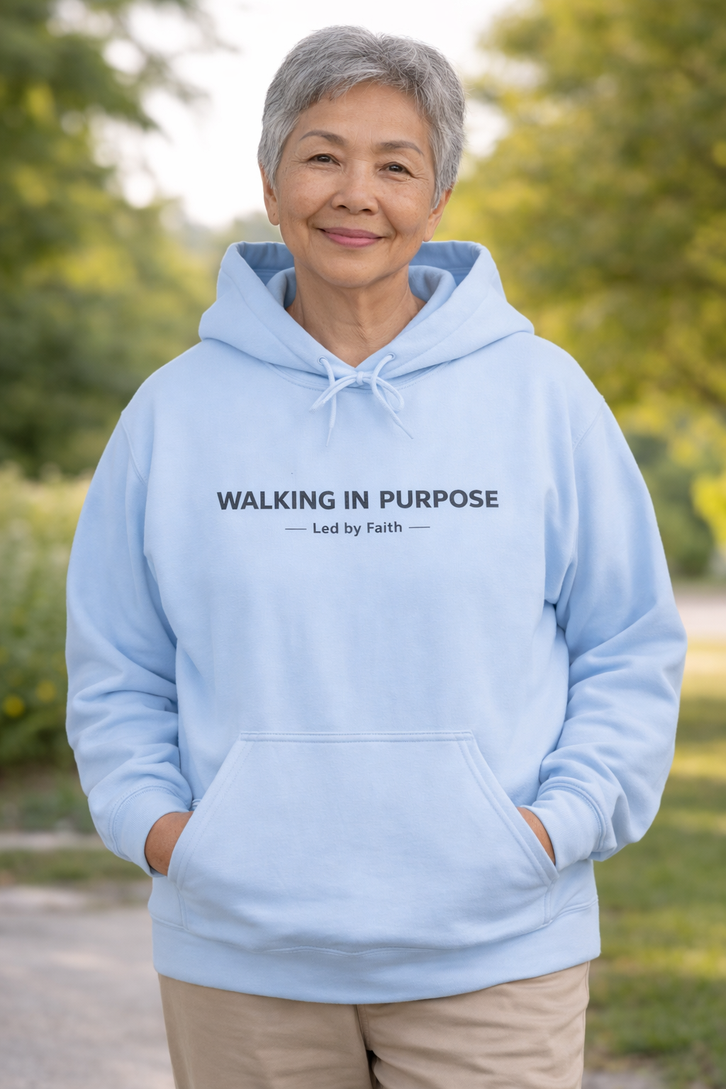 Womens Walking in Purpose Hoodie  Minimal Inspirational Faith Pullover